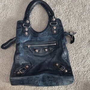 Balenciaga Iconic Velo City Bag Distressed in Dark Blue